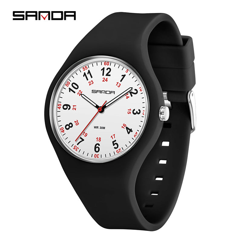 Sanda Luminous Quartz Watch – Waterproof Silicone Strap Student Sports Watch