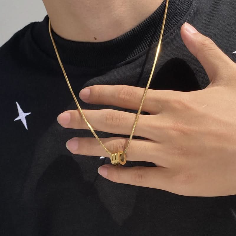 Men's Gold Titanium Steel Snake Bone Pendant Necklace