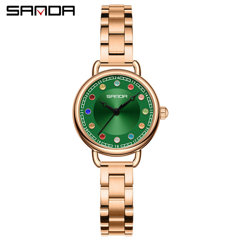 Sanda Women’s Multi-Color Diamond Quartz Watch – Small Dial, Waterproof Casual Watch