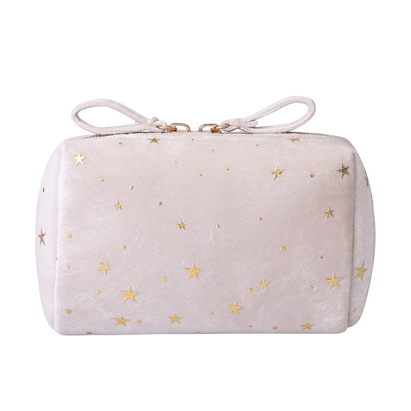 Velvet Star Clutch Cosmetic Bag – Flannel Makeup Organizer, Light Luxury Travel Storage