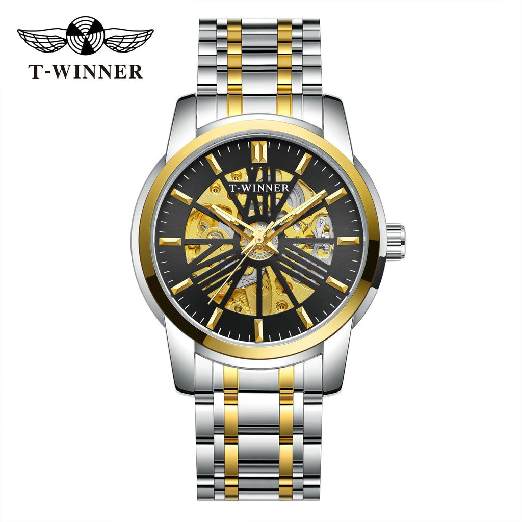 T-Winner Men’s Round Skeleton Automatic Mechanical Watch – 30M Water Resistant