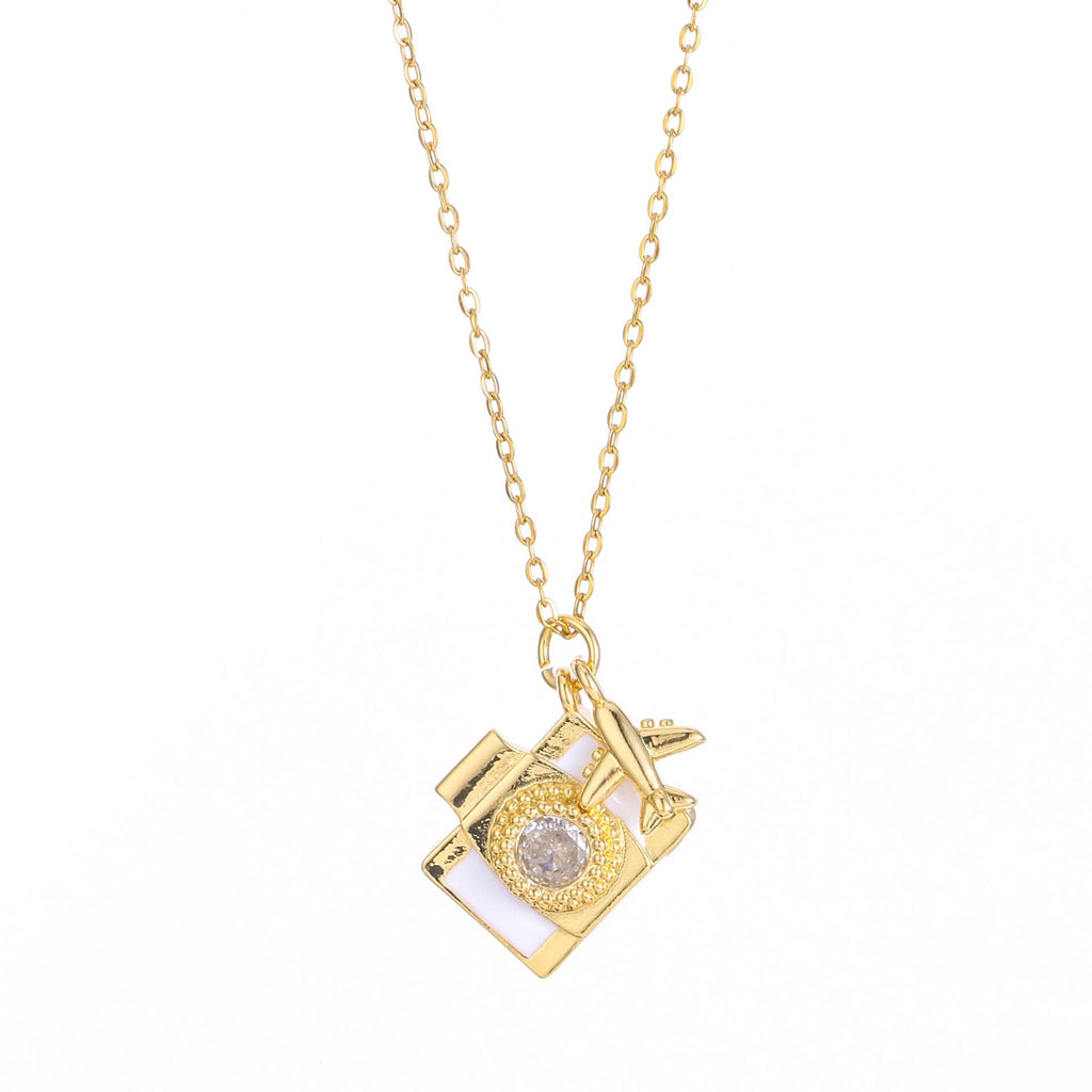 Titanium Steel Camera & Airplane Pendant Necklace
