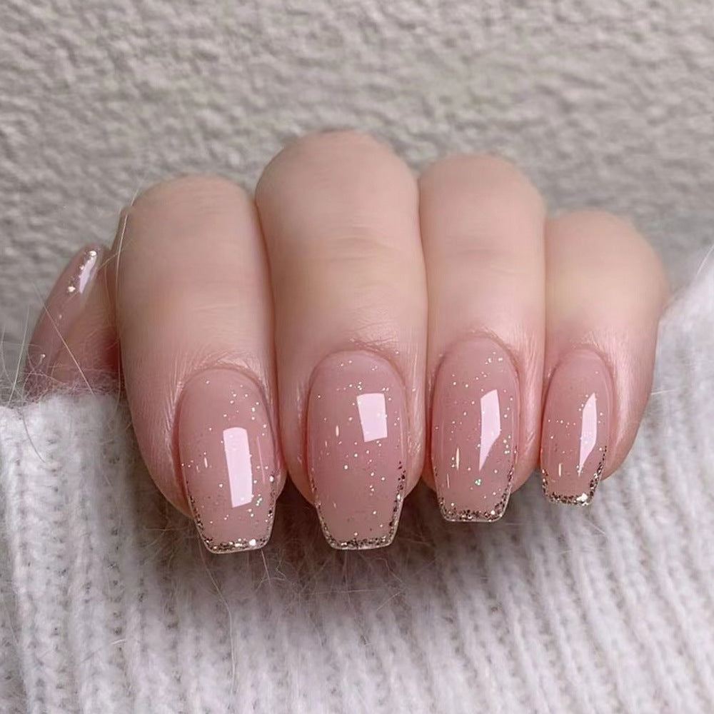 Nude Glitter Tip Press-On Nails – Short Square Minimalist Glue-On Set