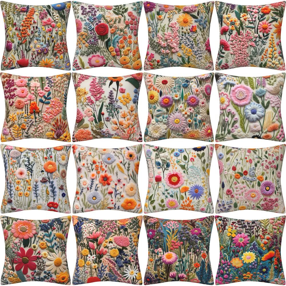 3D Imitation Embroidery Flower Pillow Cover