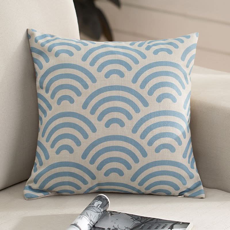 1 pc Mediterranean Sofa Cushion – Blue Square Pattern, Jacquard Cotton & Linenow