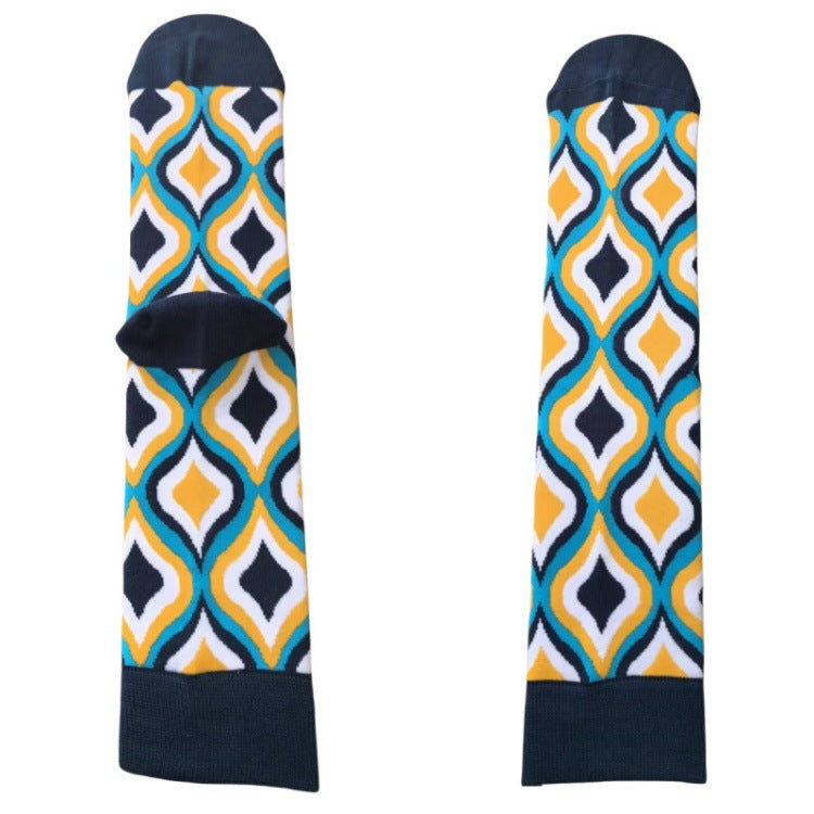 Unisex Cotton Crew Socks – British Style Geometric Pattern Casual Socks (40–46)