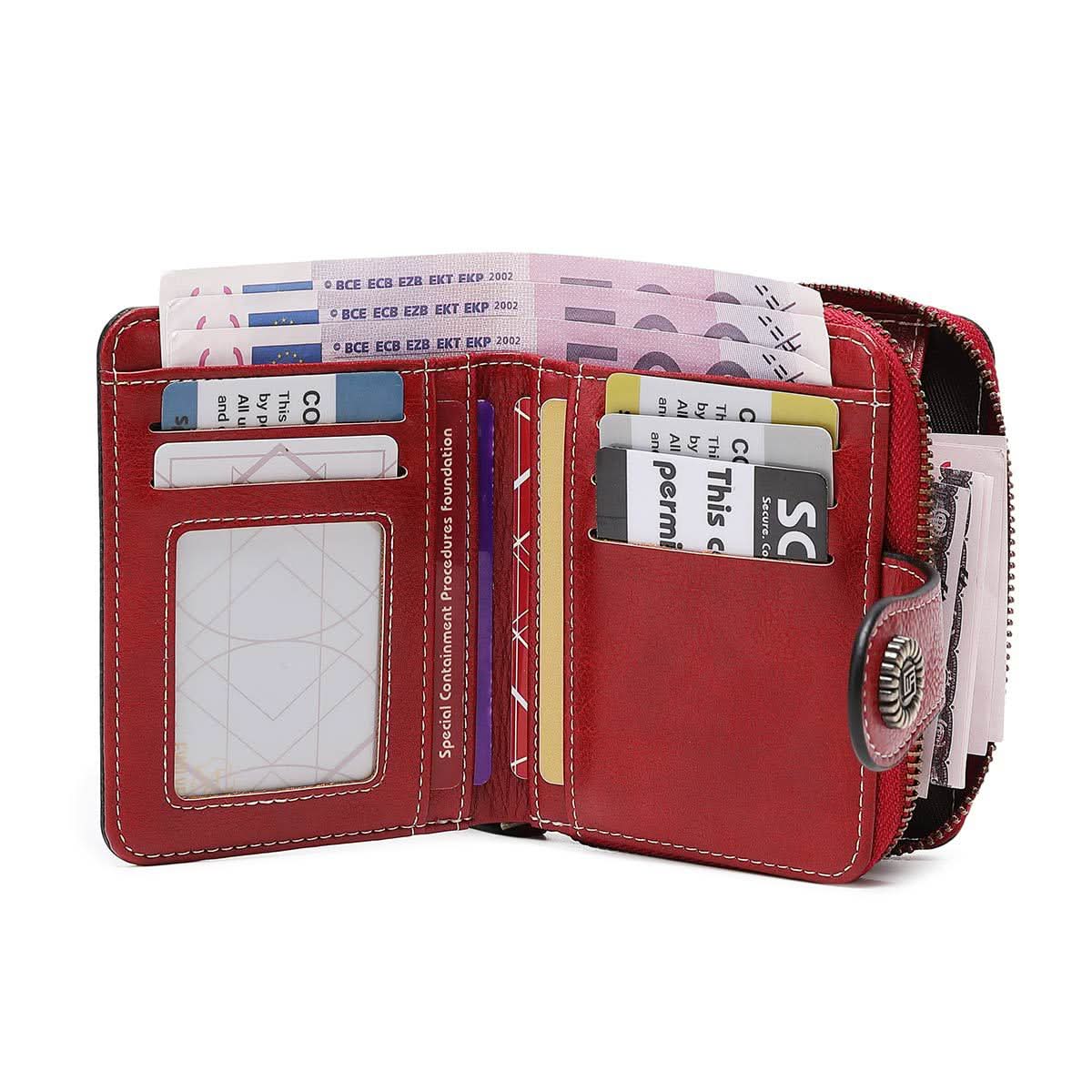 Women's Retro Short Wallet – Hollow Design PU Leather, Zipper & Buckle Closure