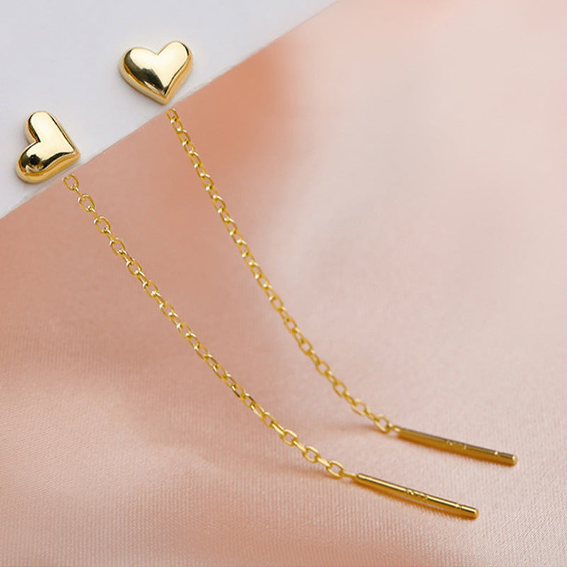 Silver Needle Heart Earrings – Korean Light Luxury Jewelry for Women
