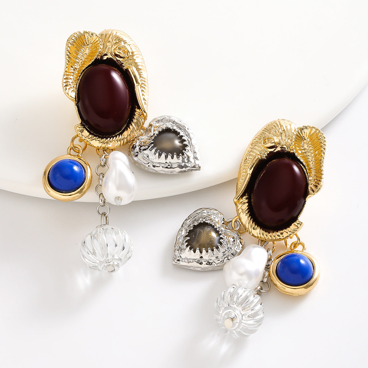 Retro Pearl Gemstone Earrings for Women – Oval Geometric Statement Jewelry
