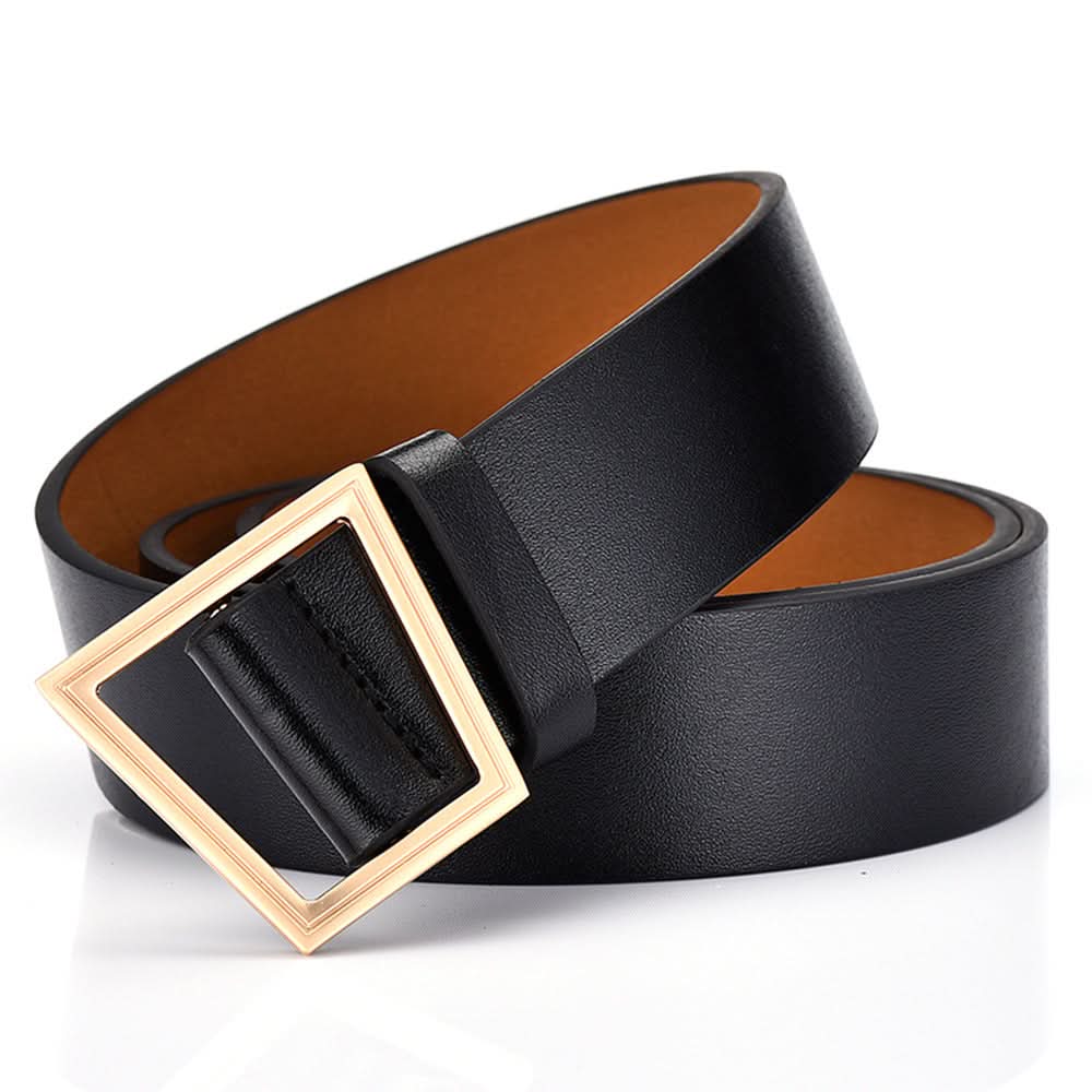 Women's Trendy Wide PU Leather Belt – Trapezoid Buckle