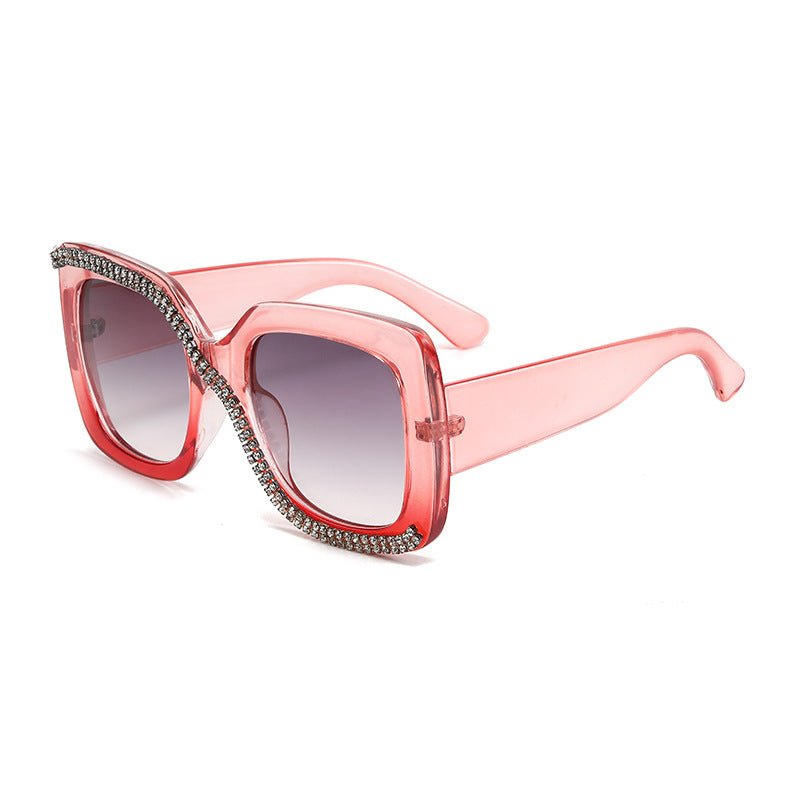 Women’s Oversized Box Sunglasses – UV400 Light-Tinted Fashion Shades with Rhinestones