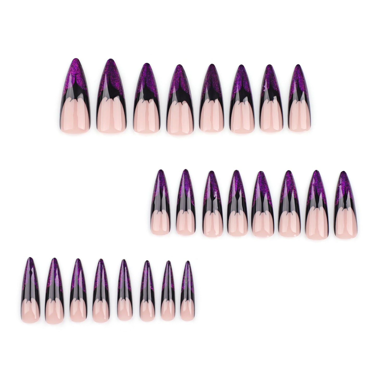 Bat Tip Halloween Press-On Nails – Extra Long Stiletto Purple Glitter False Nails