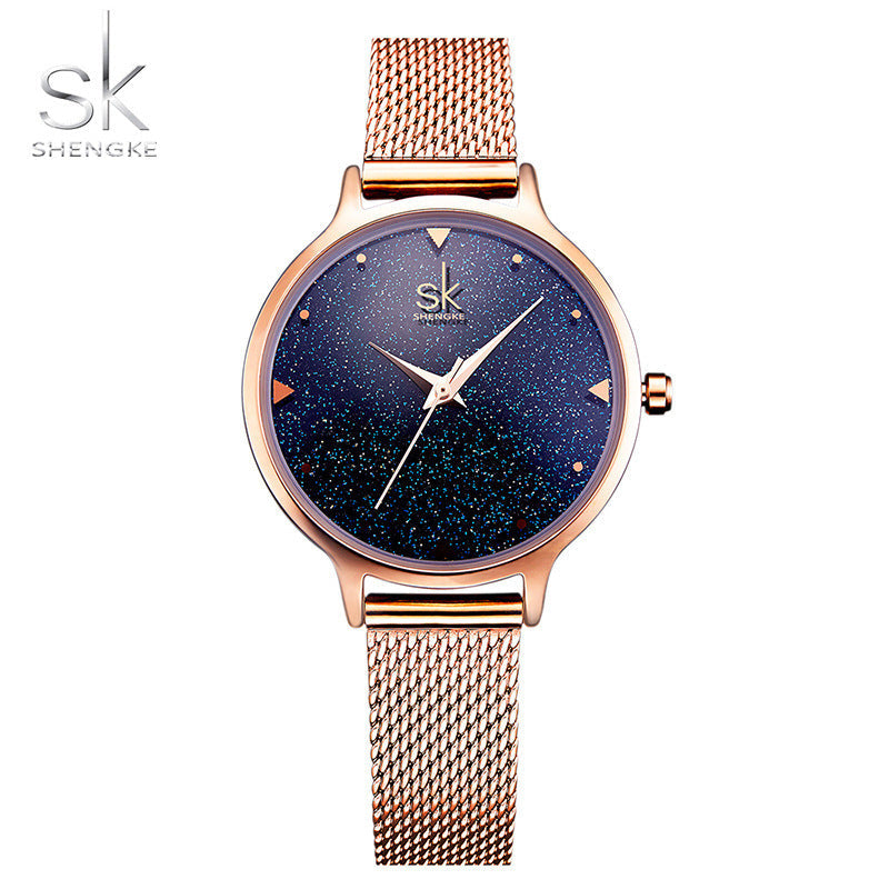 SK Starry Sky Women’s Quartz Watch – Fashion Waterproof Wristwatch with Mesh Strap