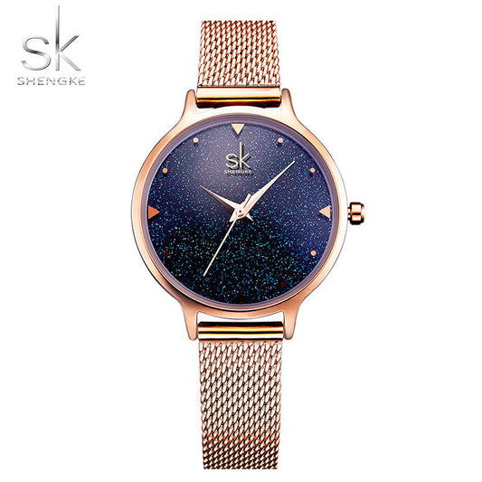 SK Starry Sky Women’s Quartz Watch – Fashion Waterproof Wristwatch with Mesh Strap