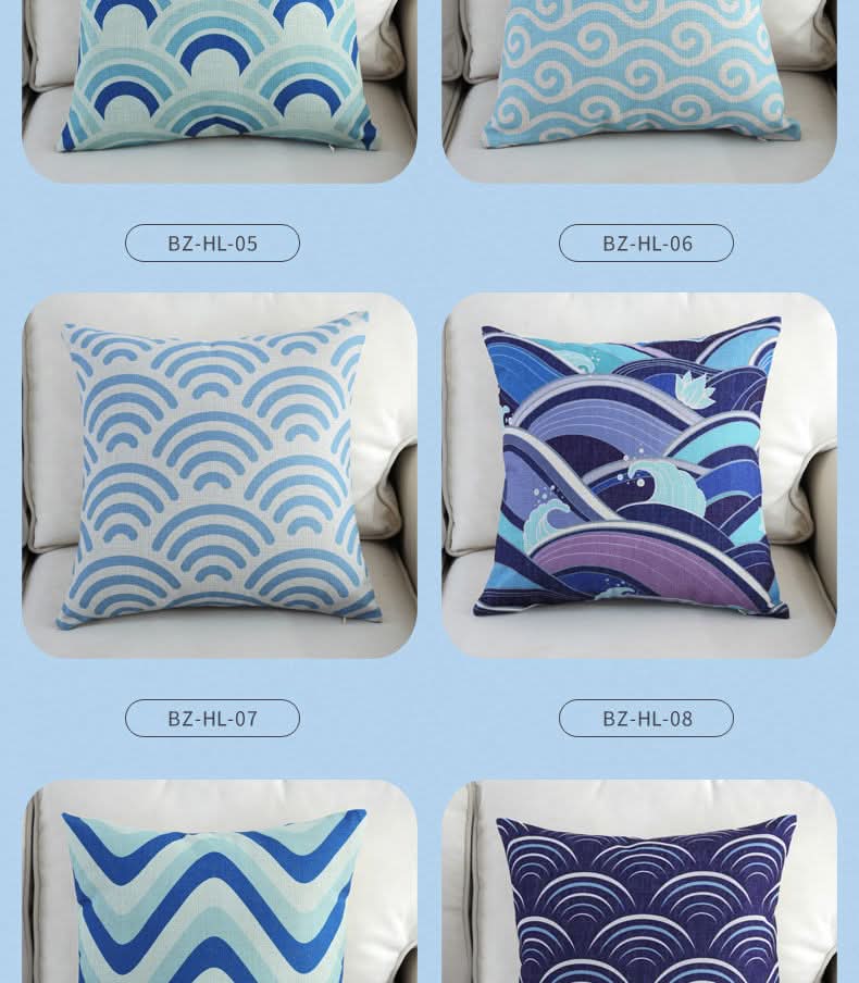 1 pc Mediterranean Sofa Cushion – Blue Square Pattern, Jacquard Cotton & Linenow