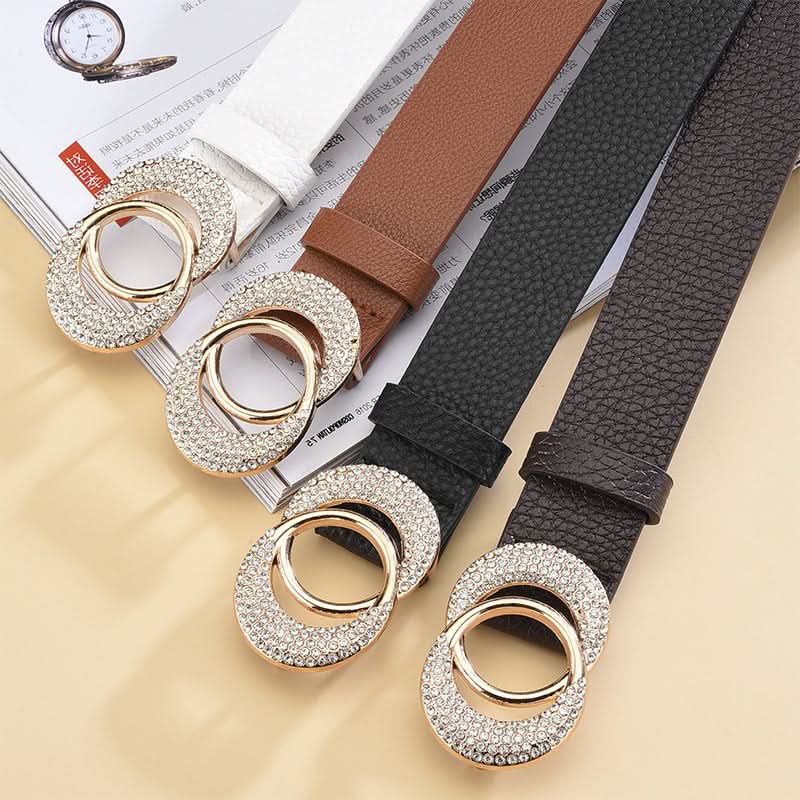 Women's Elegant Thin Belt – Double Round Buckle Waist Belt