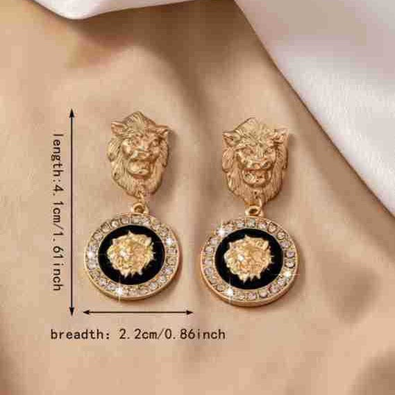 Lion Head Earrings for Women – Gold Plated Retro Statement Jewelry