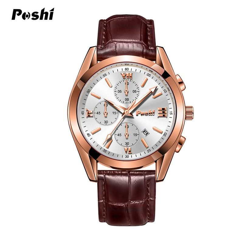 Men’s Luminous Dial Quartz Watch – Leather Strap, Calendar