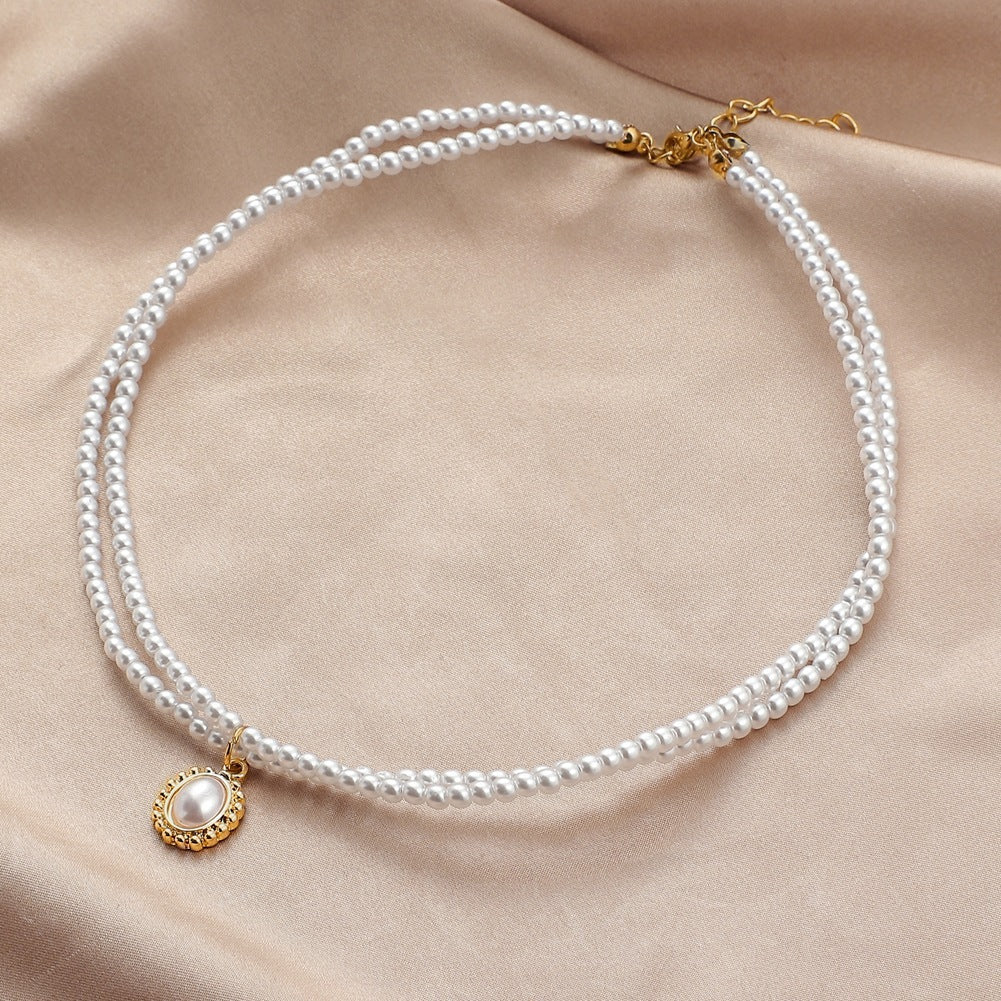 Baroque Pearl Choker Necklace – Retro Double-Layer Clavicle Chain for Women