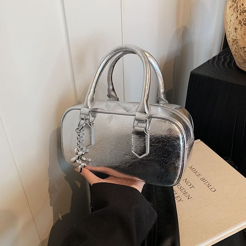 Women’s Shiny Bowling Shoulder Bag – Small Crossbody Handbag