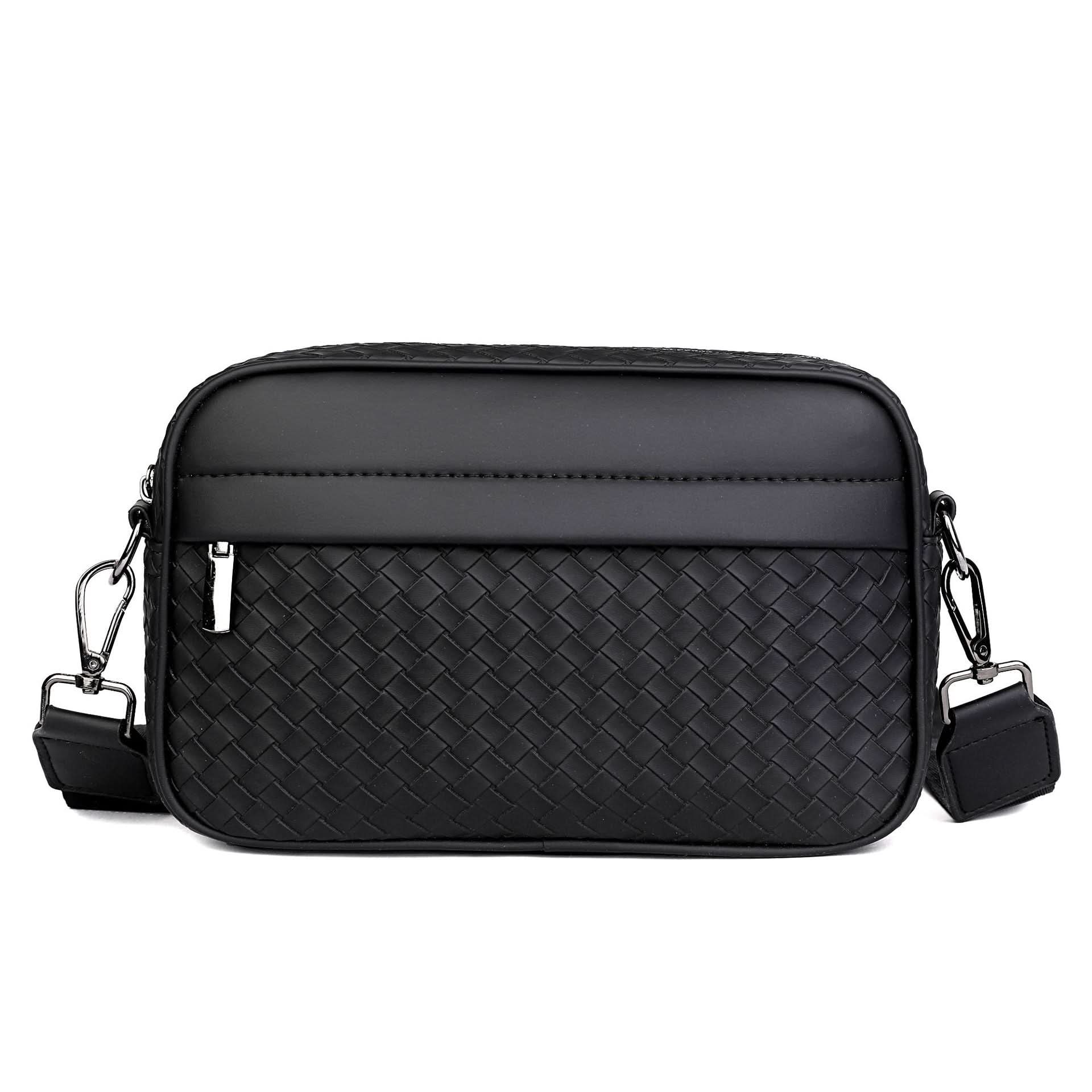 Men’s Trendy PU Plaid Crossbody Bag – Korean Style Small Messenger