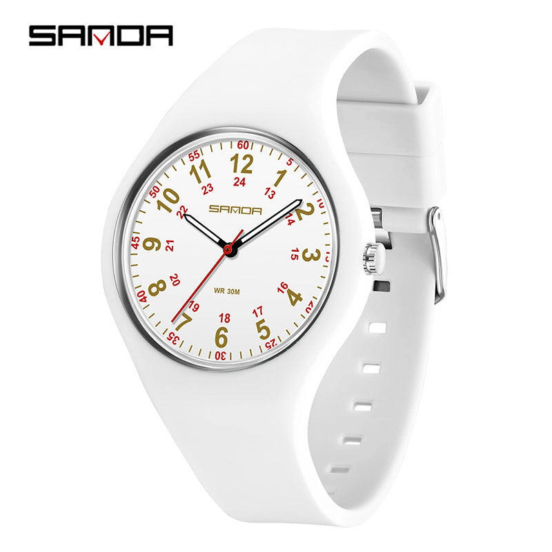 Sanda Luminous Quartz Watch – Waterproof Silicone Strap Student Sports Watch