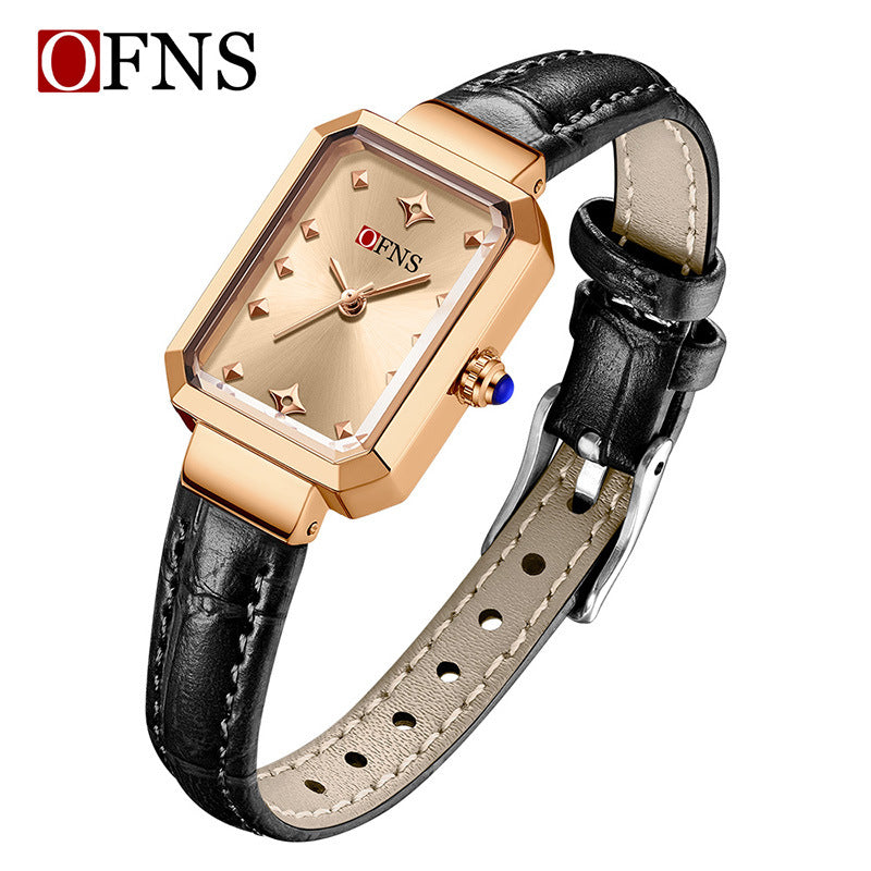 OFNS Women’s Quartz Watch – Retro Rectangular Dial, Leather Strap Fashion Wristwatch