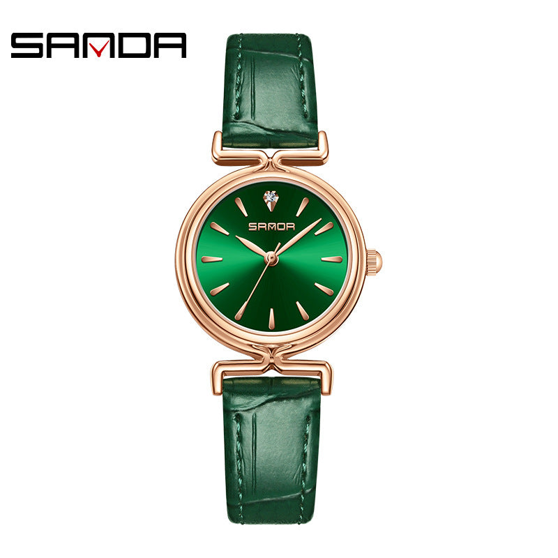 Sanda Women’s Retro Leather Quartz Watch – Classic Round Dial, Waterproof Casual Watch