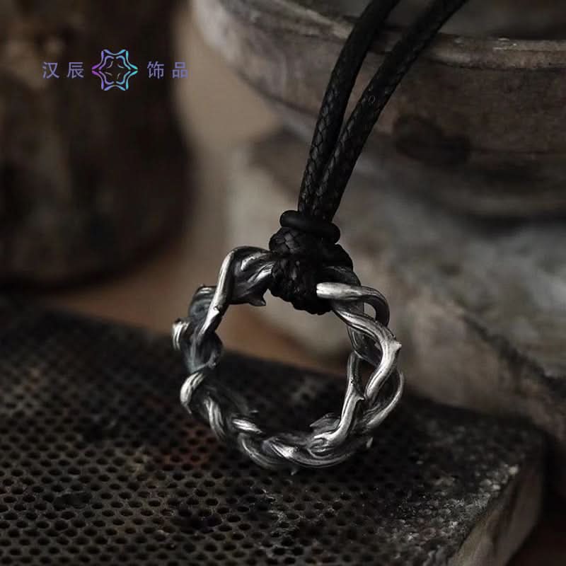 Men's Retro Hip-hop Style Punk Thorn Pendant Necklace – Leather Chain