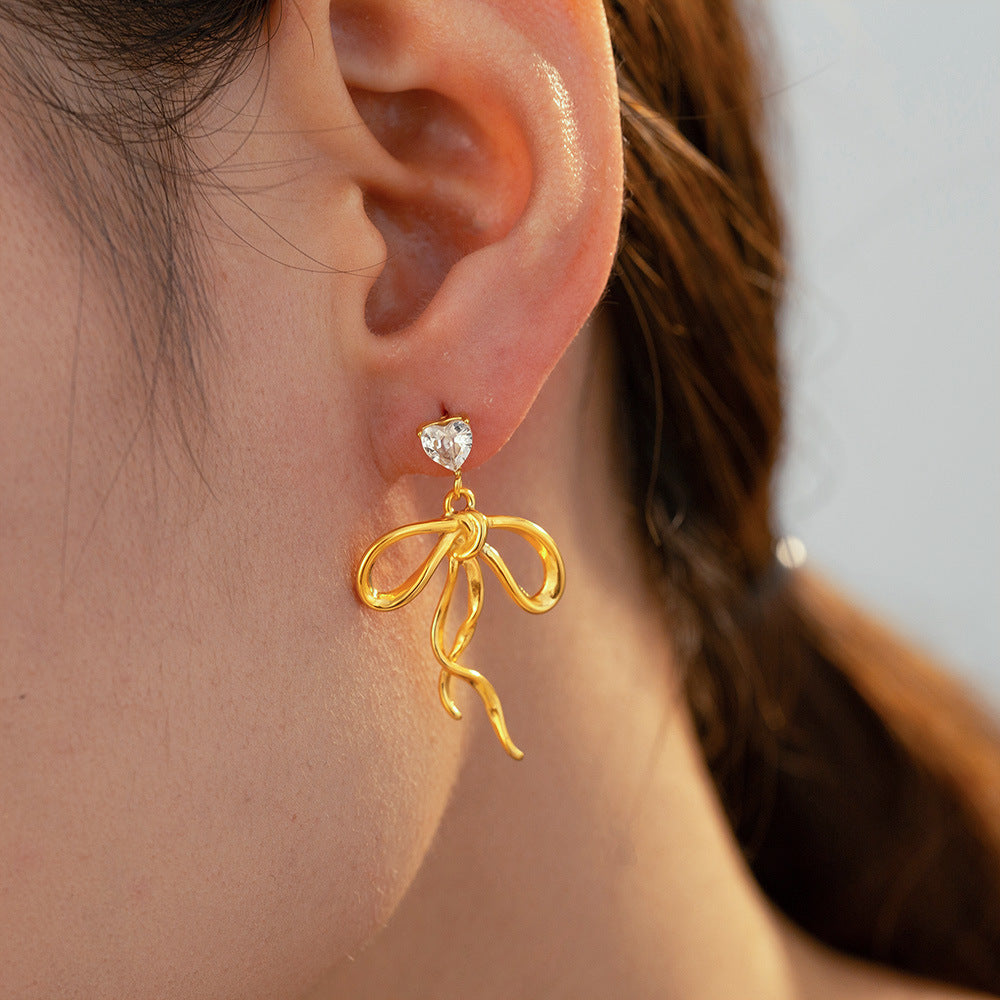 Zircon Bow Earrings for Women – Titanium Steel | Trendy Statement Jewelry