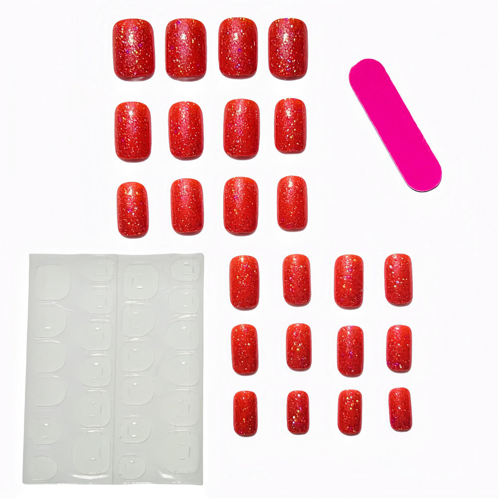 Glam Chic Red Shimmer Press-On Nails – Square Gradient Glitter Acrylic Nails Set