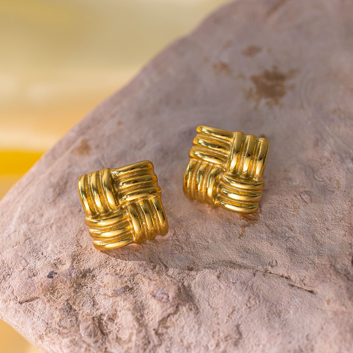 Golden Pearl Titanium Steel Earrings – Textured Stud & Drop Design (Combo of 4)