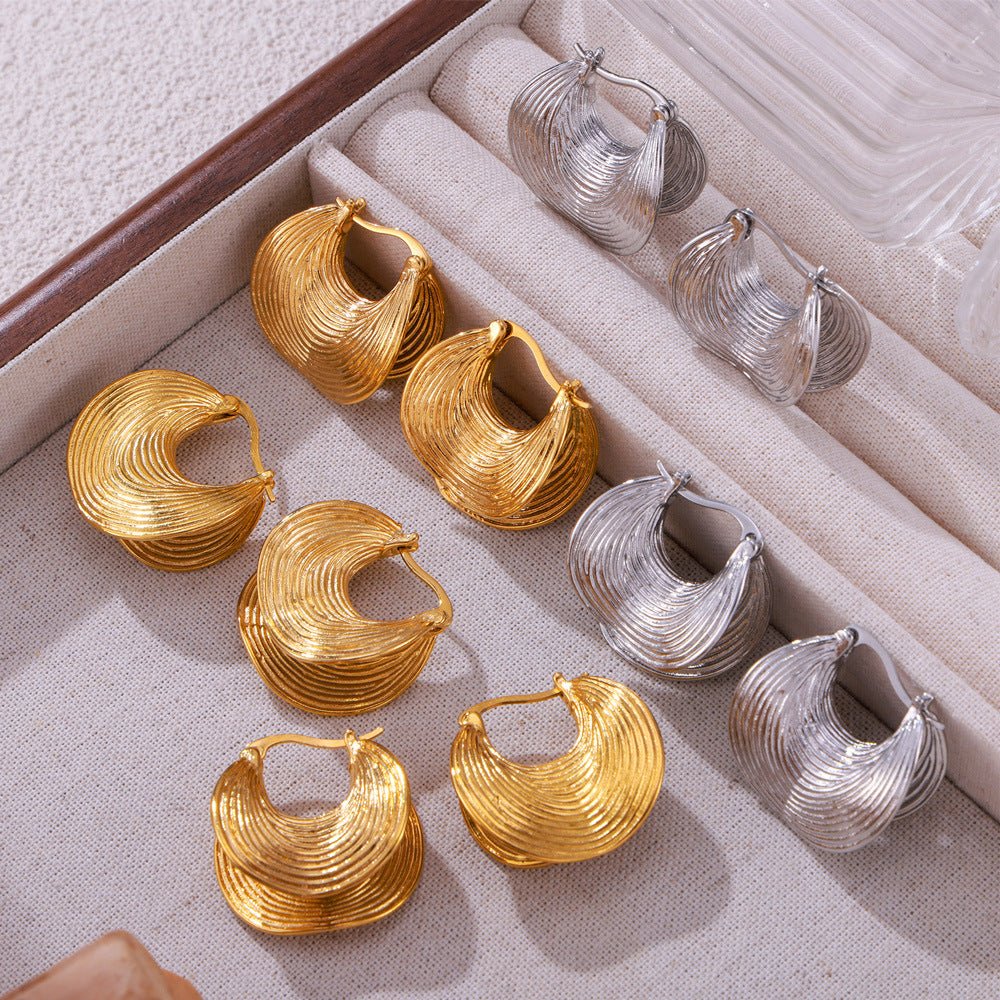 Retro Geometric U-Shaped Earrings for Women – Double Layer Titanium Steel Jewelry