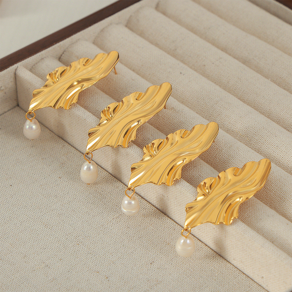 Gold-Plated Pearl Geometric Earrings for Women – Titanium Steel Fashion Jewelry