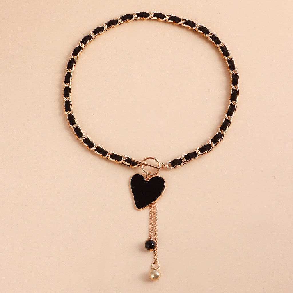 Velvet Heart Pendant Necklace for Women – Layered Clavicle Chain Jewelry