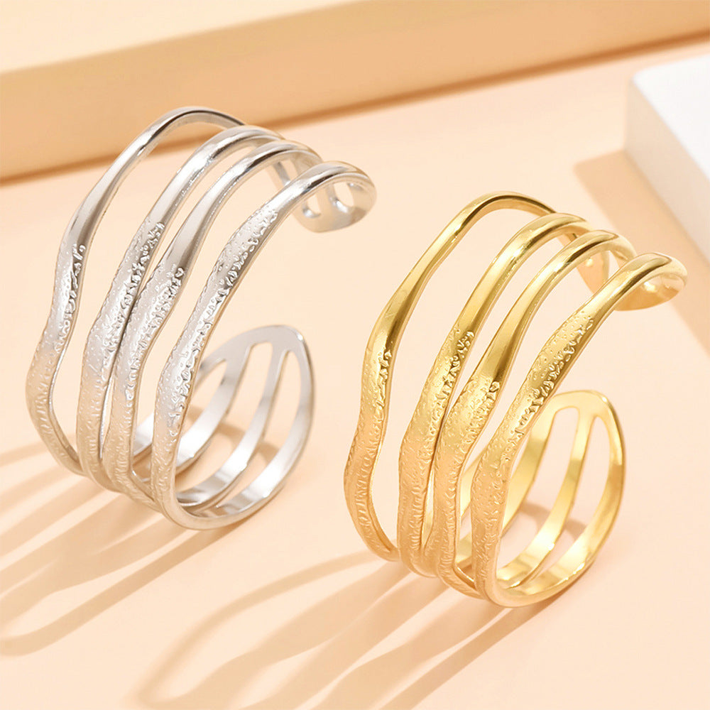 Modern Statement Multi-Band Stainless Steel Bracelet – Textured Wave Design