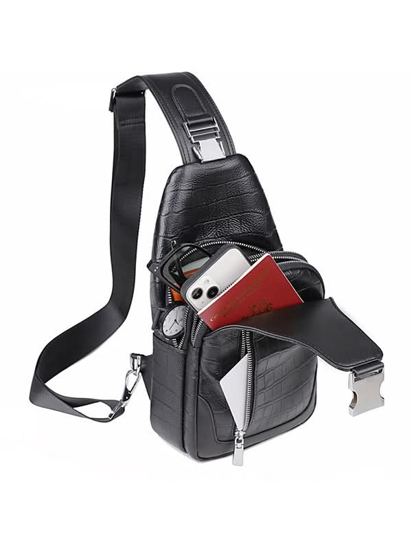 Men’s Crocodile Pattern Urban Style Chest Bag – Shoulder Crossbody Backpack