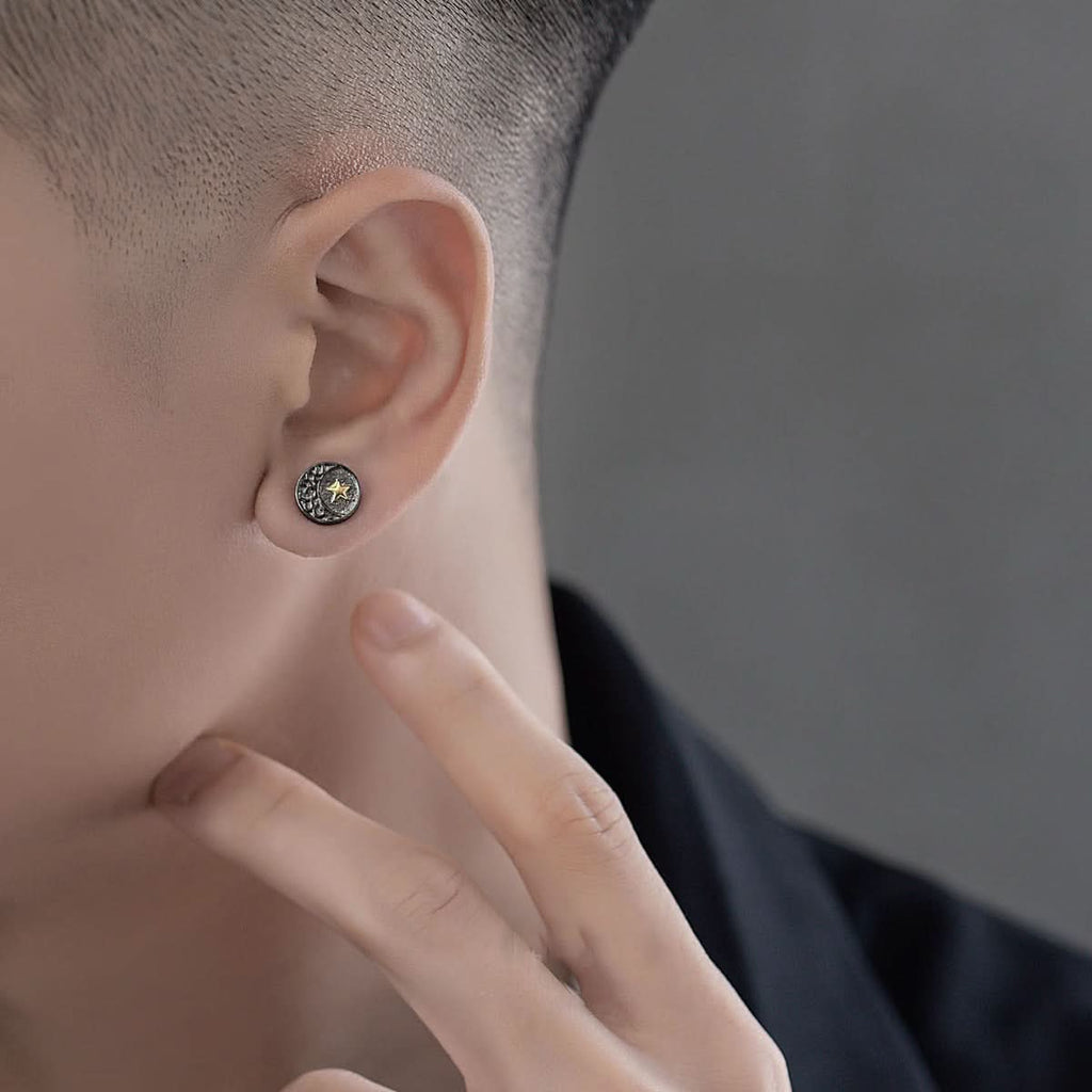 Sun & Moon Stud Earrings – Silver-Gold Unisex Fashion Jewelry