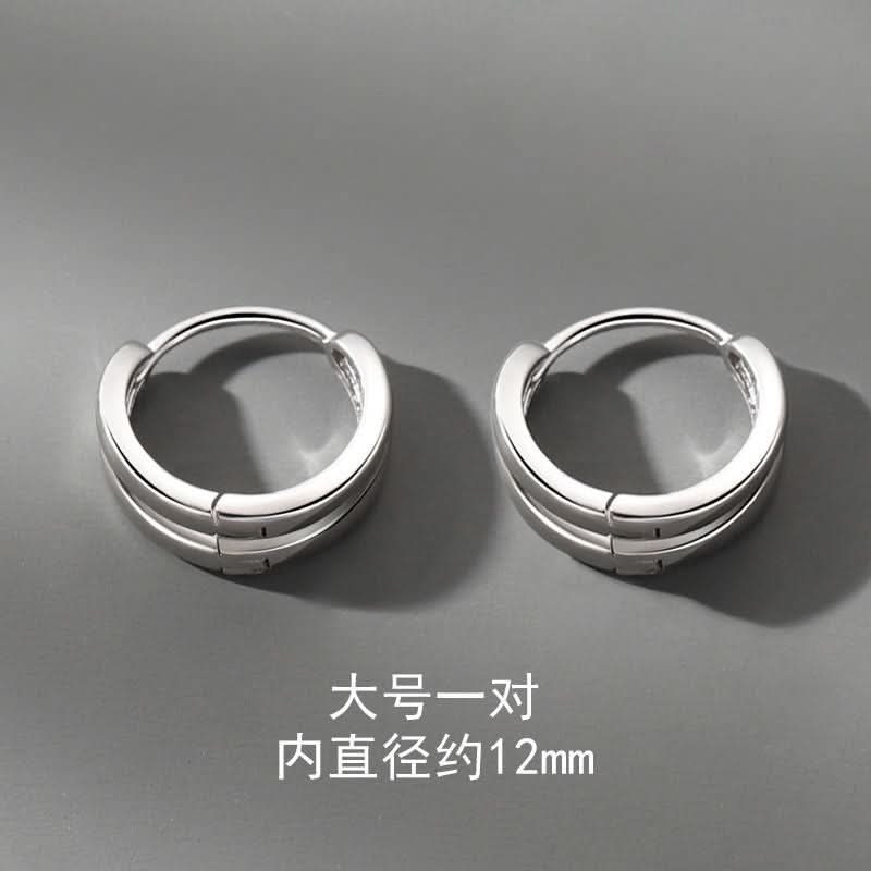 Men's Silver Double Layer A-arc Earrings – Unisex European & American Style