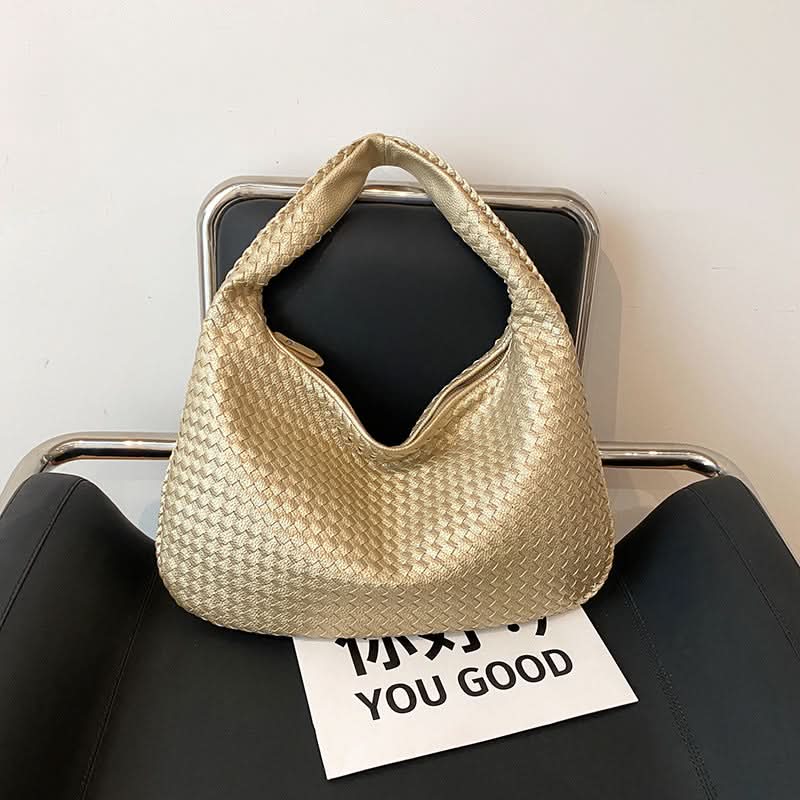 Women's Woven Shoulder Bag – Handbag with Zipper Closure and Inner Pockets