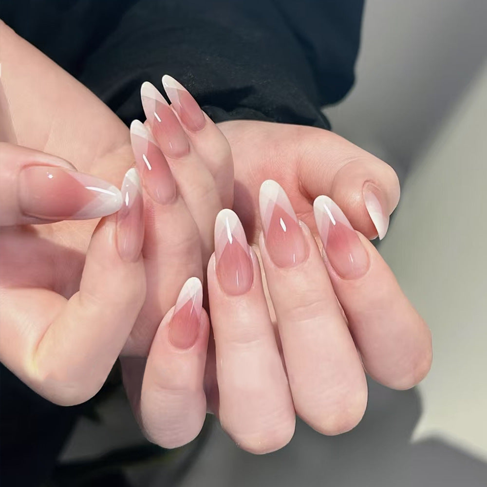 Pink and White Gradient Press-On Nails – Long Stiletto French Tip Acrylic Nail Set