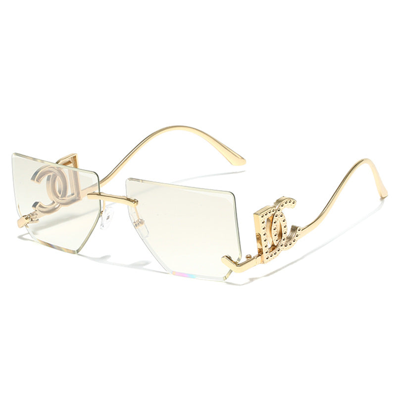 Trendy Frameless Sunglasses for Women – Stylish Geometric Temples & UV Protection