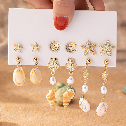 Marine Life Earrings Combo Set – 6 Pairs Holiday Style Jewelry