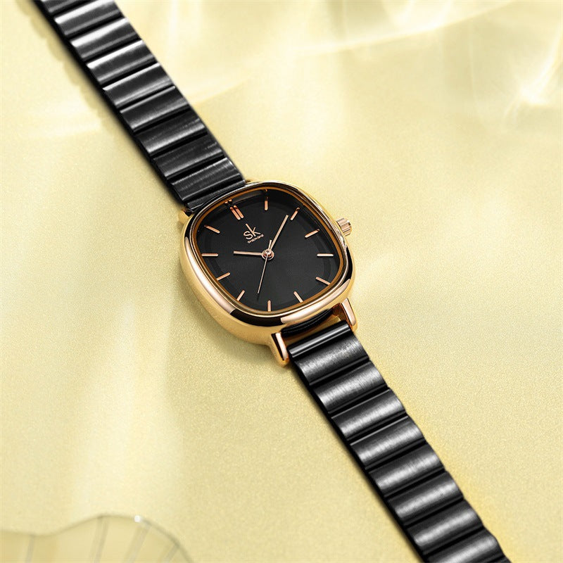 SK Women’s Quartz Watch – Oval Dial, Stainless Steel Strap, 30M Waterproof Wristwatch