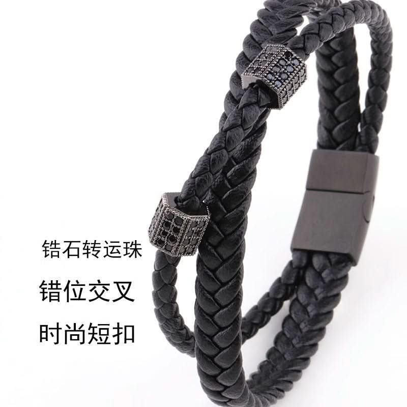 Men’s Stylish Braided Leather Bracelet – Magnetic Clasp Wristband