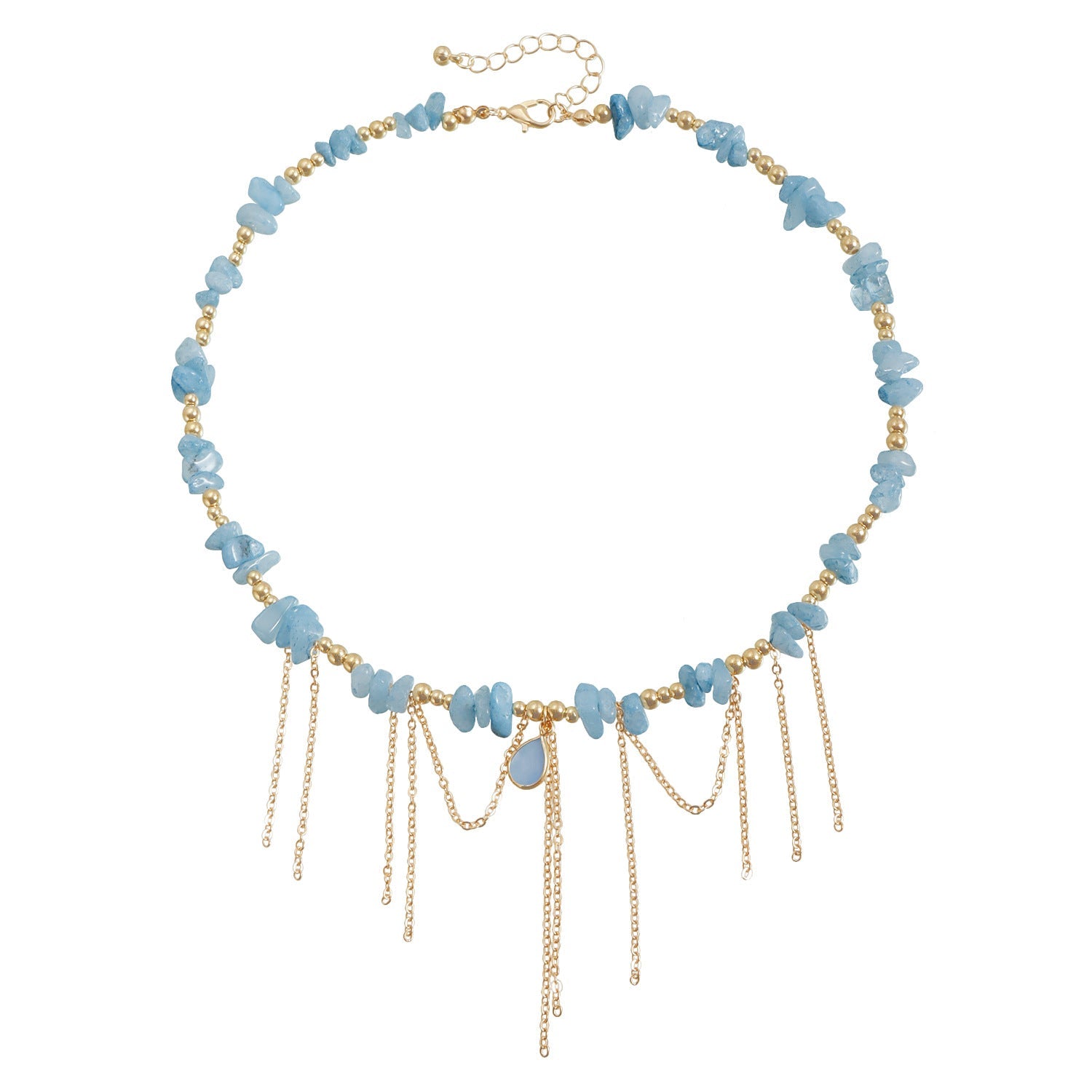 Natural Stone Water Drop Tassel Necklace for Women – Elegant Light Luxury Clavicle Chain