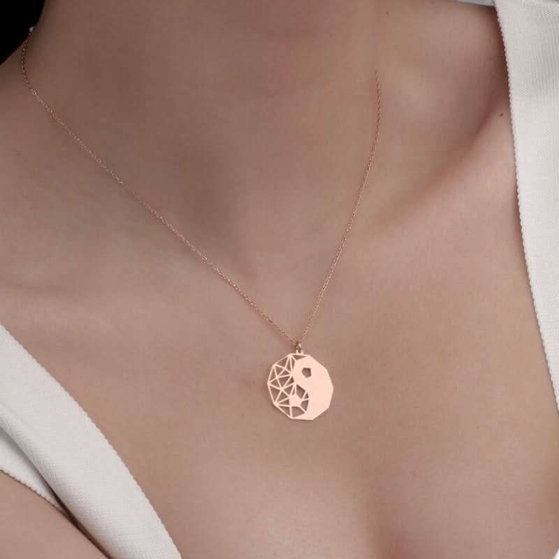 Rose Gold Tai Chi Bagua Pendant Necklace – Stainless Steel Jewelry for Women