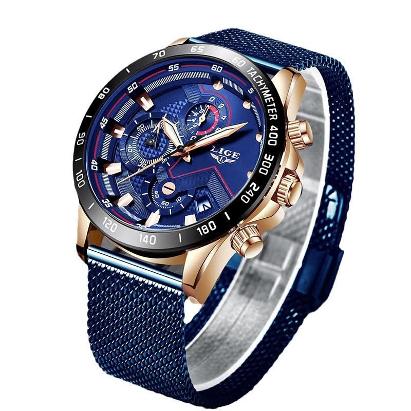 Men’s Mesh Chronograph Quartz Watch – with Stainless Steel Strap