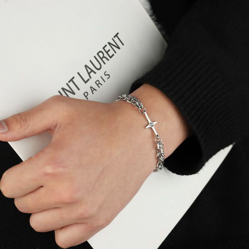 Men’s Trendy Titanium Steel Star Bracelet – Double-Layer Cross Chain