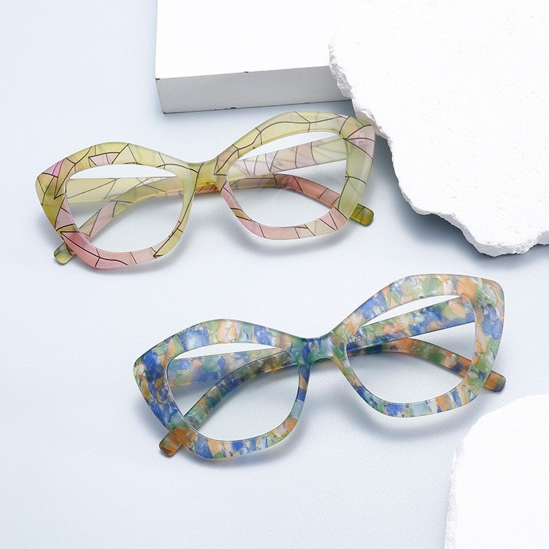 Asymmetrical Marble Pattern Blue Light Glasses Frame – Trendy Unisex Eyewear